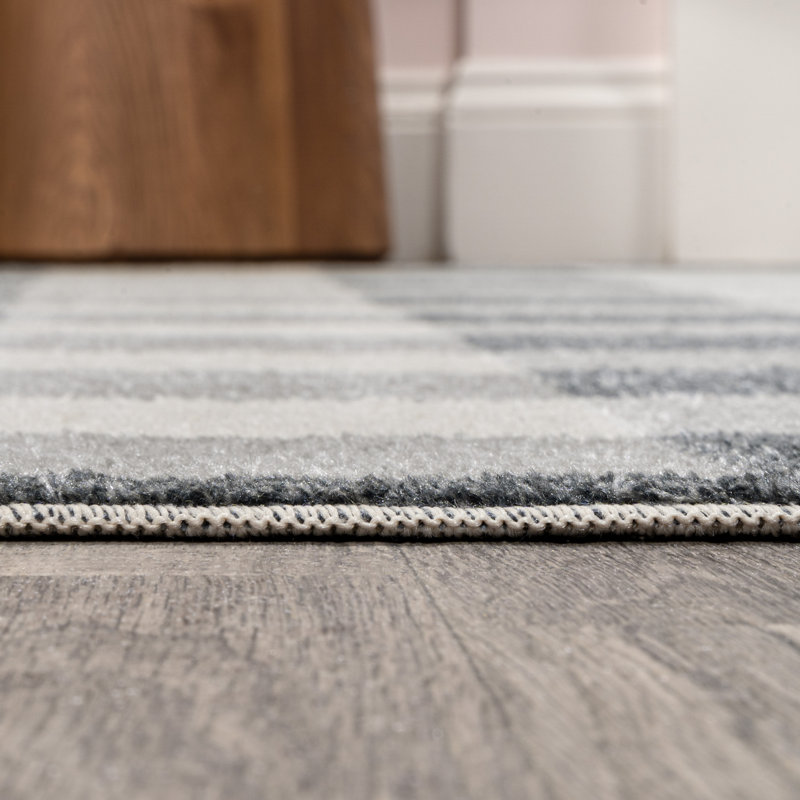 Tapis gris clair / gris foncé / crème délavé à la machine Romae Gingham, Tapis de couloir 2 pi x 7 pi 10 po
