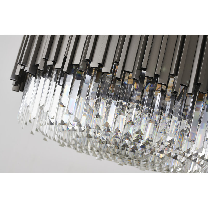 Jeanenne Frame Chandelier with Crystals Accents, Matte Black, 11.8" H x 28" W x 28" D