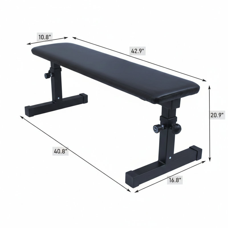 Banc de musculation à conception plate pour les haltères, servant de tabouret compact pour la mise en forme à domicile et l'entraînement en force, mettant l'accent sur le confort et la construction de soutien