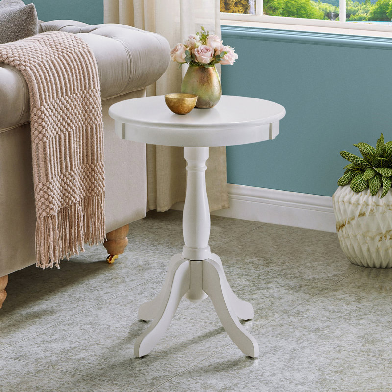 Charmante table d'appoint blanche de style traditionnel avec pied central rond - Idéale pour les espaces de réception, en bois, 47 cm x 65 cm