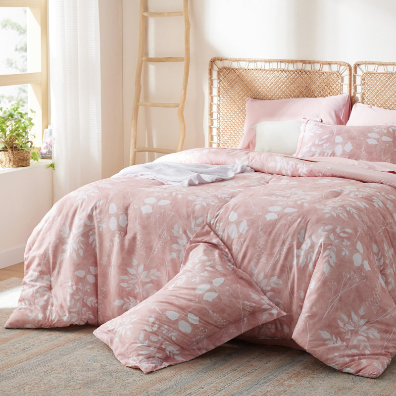 Bedsure Bed in a Bag - Reversible Flroal & Plant Pattern Printed with Comforters, Sheets, Pillowcases & Shams, 89GSM