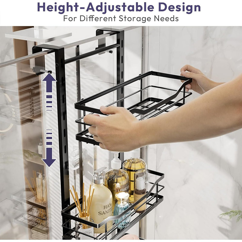 Over-The-Door Shower Caddy - Black - 3-Tier Adjustable Hanging Organizer With Soap Holder, No-Drill Stainless Steel Bathroom Rack For Shampoo, Body Wash, Soap, And Razor