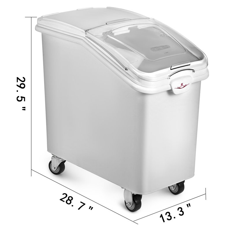 Ensemble de 2 bacs à ingrédients roulants de qualité commerciale - 21 gallons de contenants alimentaires sécuritaires avec couvercles coulissants et pelles pour cuisines de restaurant