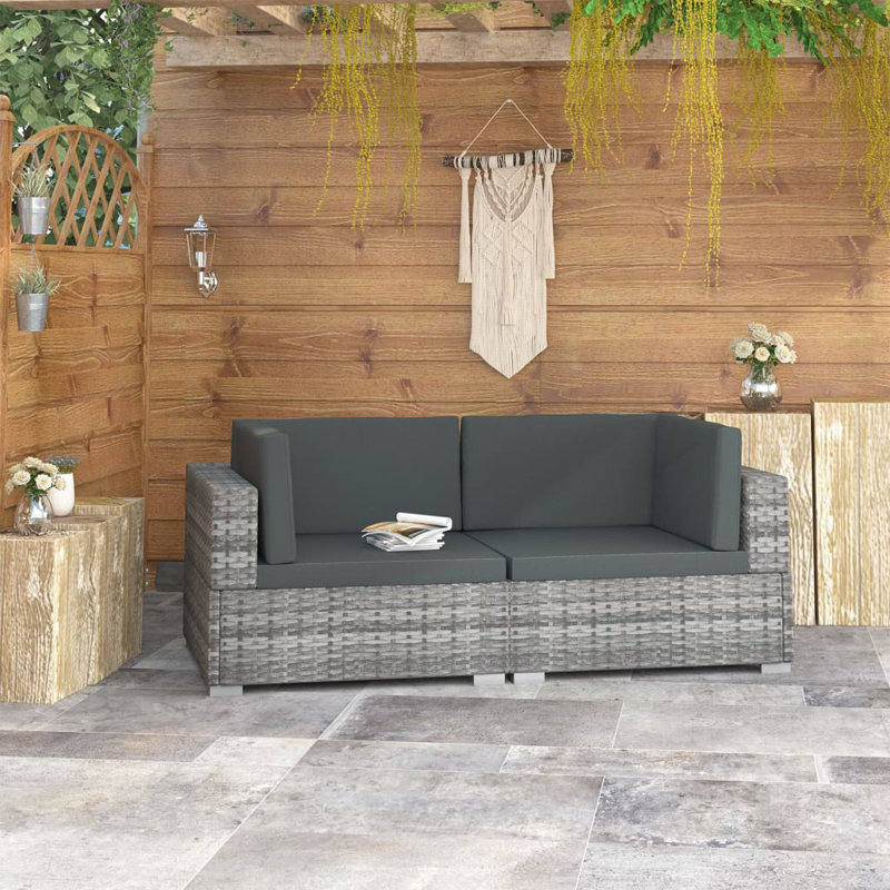 Ciaron 27.4" Wide Rectangle Patio Sofa with Cushions, 2, Gray, Gray