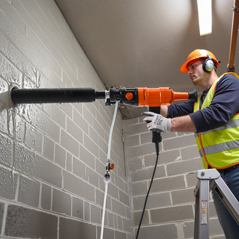 Perceuse Diamond Core, 8 po de diamètre, perceuse à main et à béton 2 en 1 à main et à fixation au sol avec 4 forets, 1075/2300 tr / min, pour la pierre de brique de béton, 1800 W