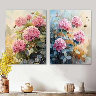 Hydrangeas in the Clover Field I - Hydrangea, ensemble de 2 impressions murales en métal