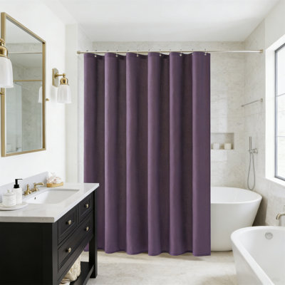 Purple Linen Shower Curtain, Boho Farmhouse Bath Decor, Weighted Textured Fabric With Hooks, 72X72