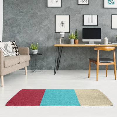 Tapis sable rouge/bleu sarcelle/sonoran à tissé plat Arizona