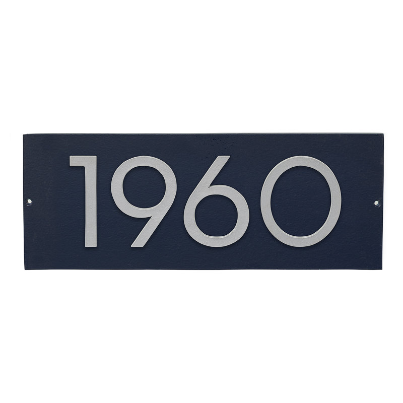 Plaque d'adresse horizontale flottante 4 po (4 chiffres), Argent, Oui, Bleu marine