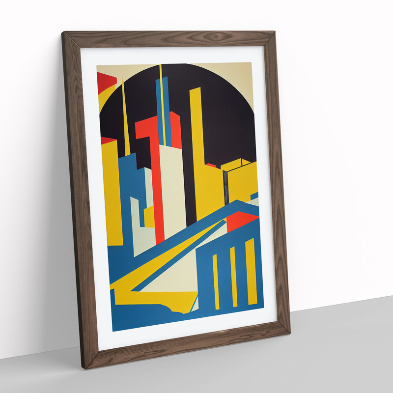 XV1022-4427X The Abstract Architecture No.2 Skyscraper - Wall Art, 48cm H x 36cm W, Walnut Framed Paper, White