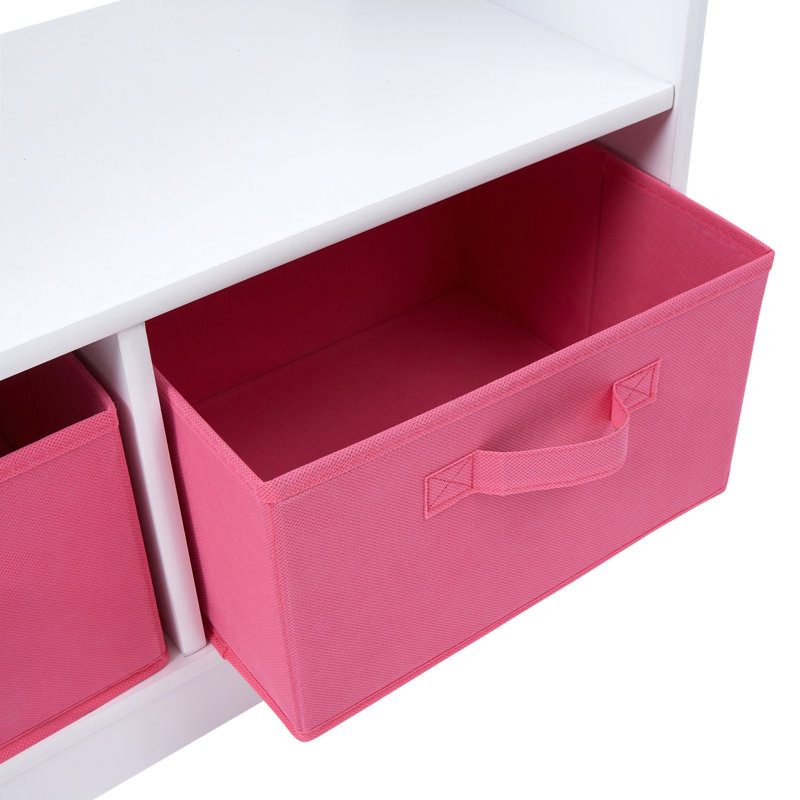 White Wooden Dress Up Unit with Two Pink Storage Boxes