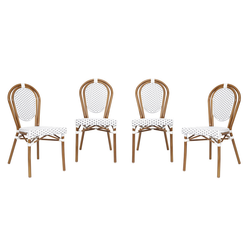 Clymer Stacking All-Weather Commercial Paris Chair with Metal Frames, White/Gray/Natural