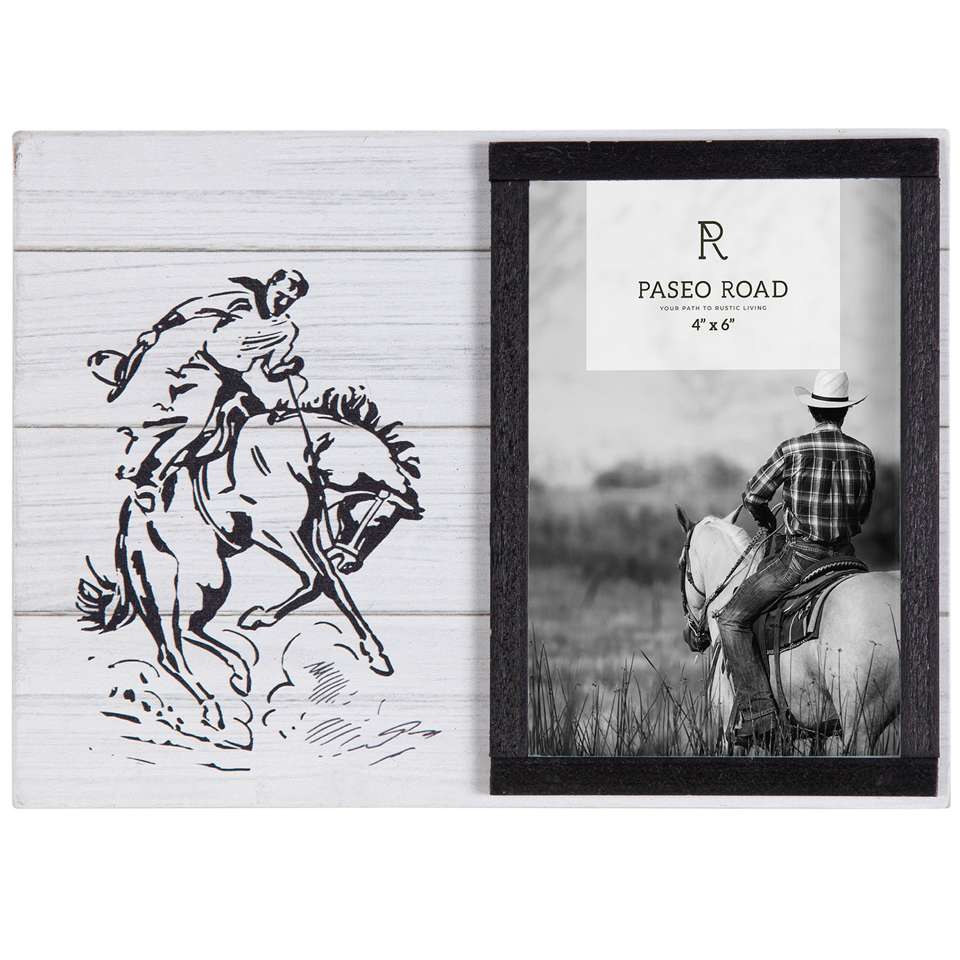 https://assets.wfcdn.com/im/69522694/compr-r85/2305/230504363/lanty-bronco-rider-wooden-western-rustic-farmhouse-4x6-inch-picture-frame.jpg