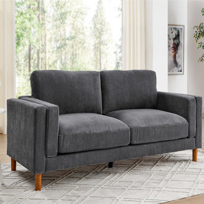 87" 3-Seater Corduroy Upholstered Sofa Square Arm Modern Couch For Small Medium Living Rooms,Gray