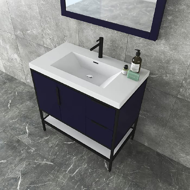 35.69'' Single Bathroom Vanity with Top, Dark Blue