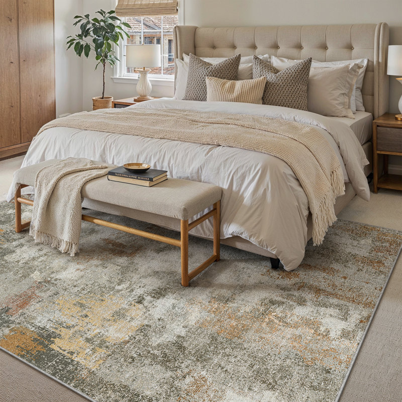 Modern Abstract Machine Washable Area Rug With Non-Slip Rubber Backing, Rectangle 5' x 7'