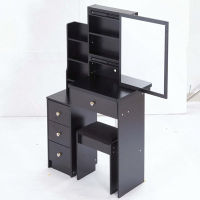 Petite coiffeuse 29,2 po avec miroir coulissant, tabouret et rangement grande capacité