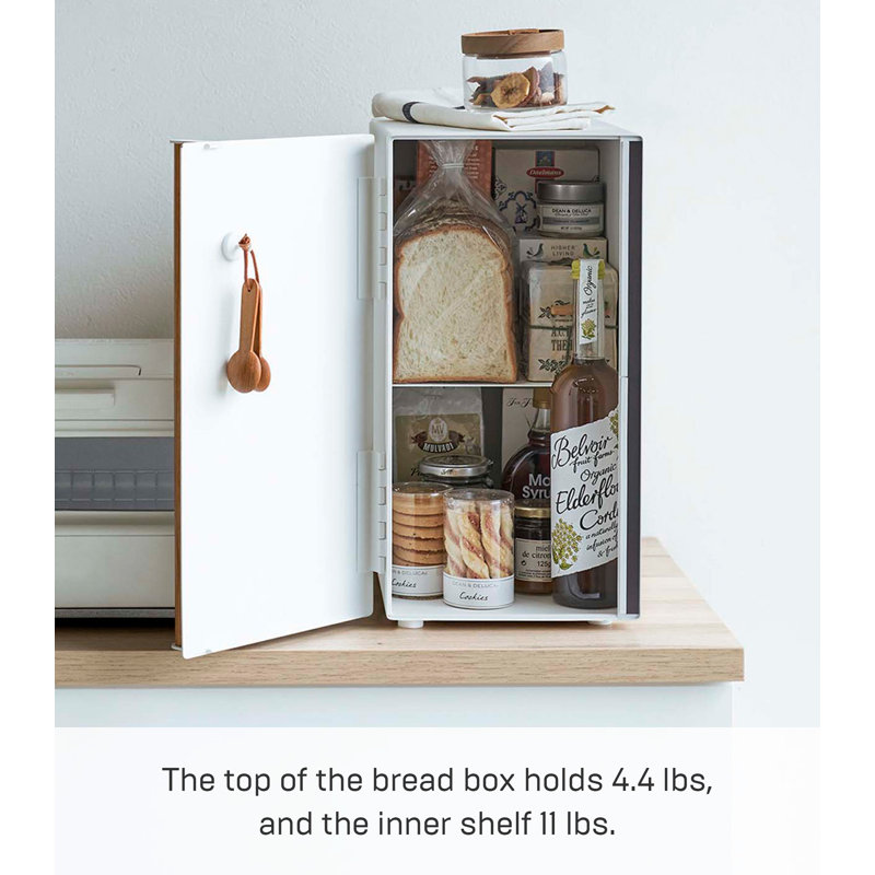 White Steel and Wood Two-Tier Vertical Bread Box