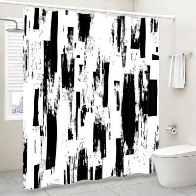 Abstract Brushstroke Bath Curtain, 72x72" / 180x180cm with Hooks, Black