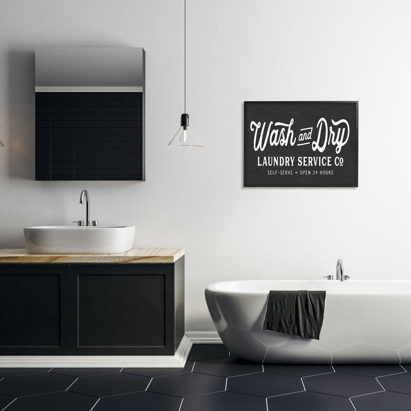 Wash and Dry Laundry Service Co., H 24 po x l 30 po, Giclée encadrée noir minuit