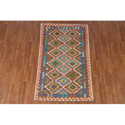 Geometric Kilim Reversible Wool Rug 4x6