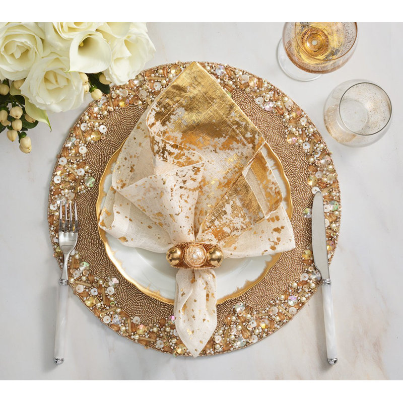 Metafoil Linen Napkin, White/Gold