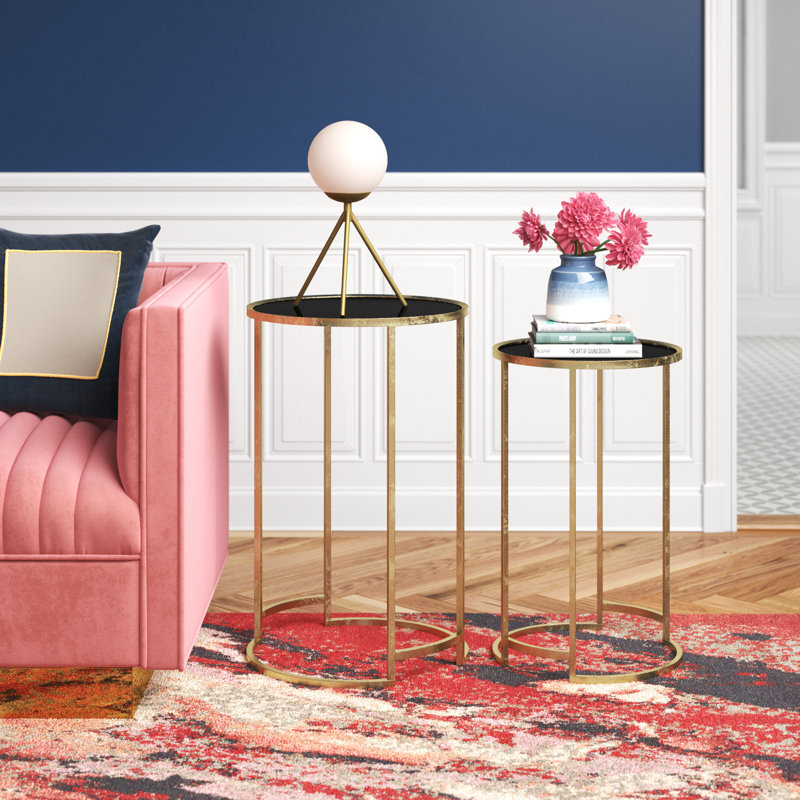 Glass Top Nesting Tables, Black, Gold