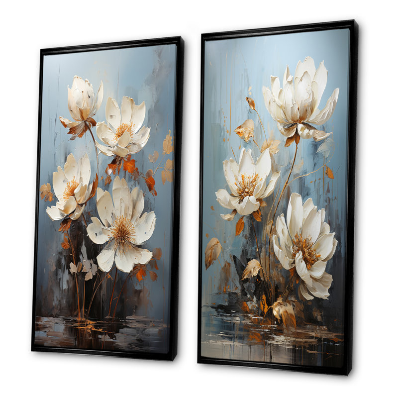 Ensemble de 2 décorations murales lotus lotus au clair de lune, Cadre noir, H 28 po x l 25 po