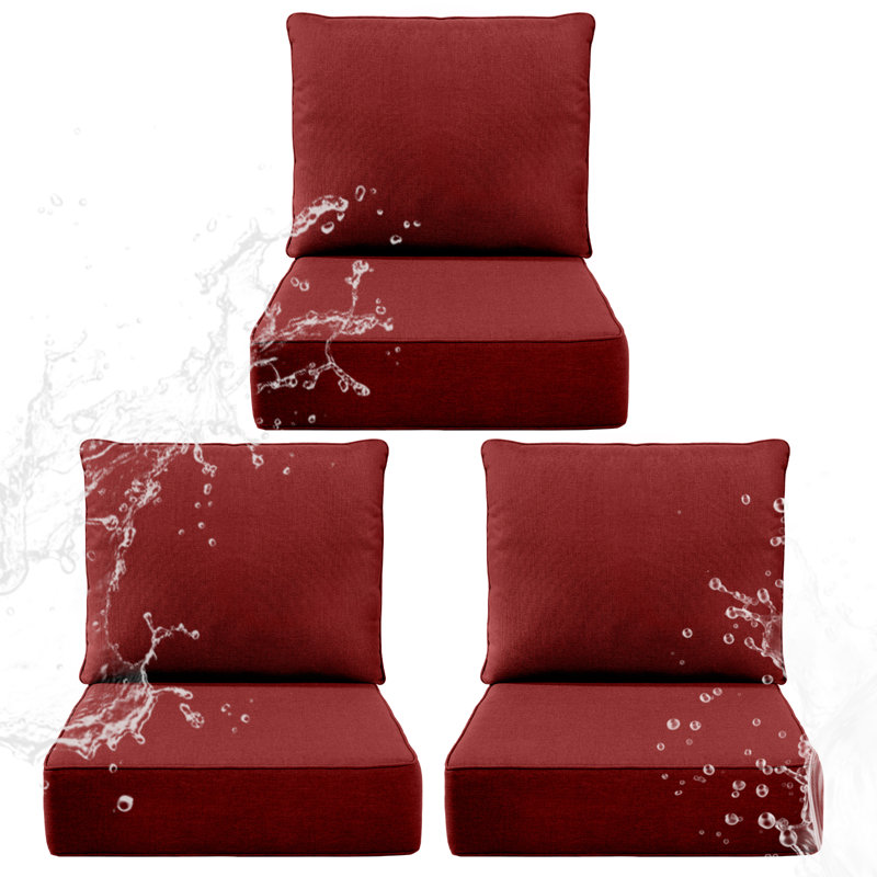 Outdoor Chair Cushions, 24" X 23" High-Density Foam Deep Seat Patio Cushions With Olefin Fabric & Removable Zipper Cover, Outdoor Furniture Replacement Cushions Set Of 3 For Chair Sofa Couch