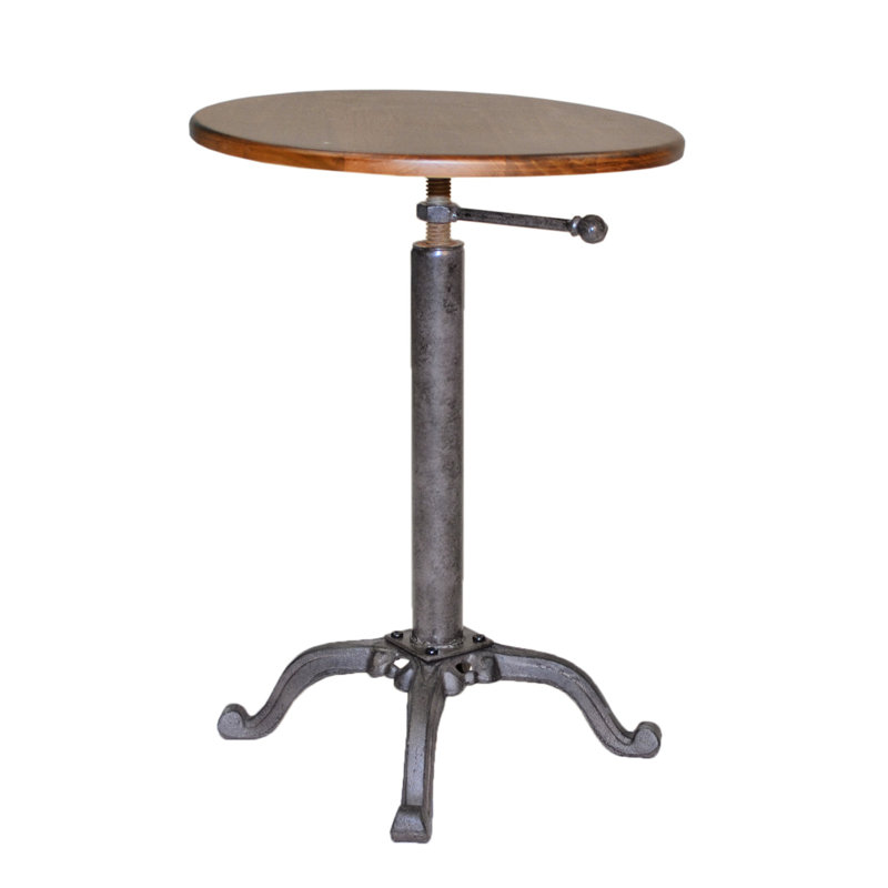 Table de bout ronde 22 po en fer industriel et industriel, Châtaignier, Gris