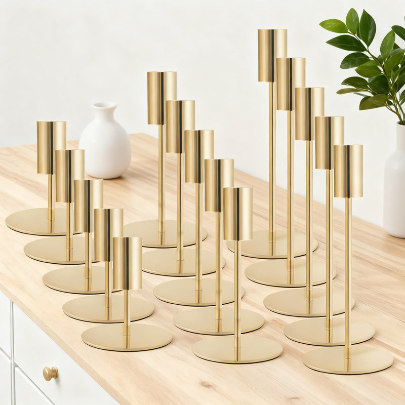 French Taper Candlestick Holders Modern Metal Candle Sticks For Wedding Centerpieces, Mantel, Home, And Party Decor, Gold, 15