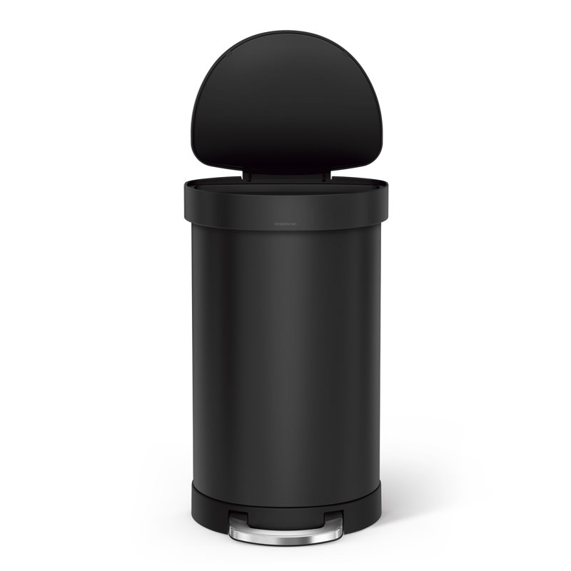 simplehuman Semi-Round Hands-Free Kitchen Step Trash Can with Soft-Close Lid, Brushed Stainless Steel