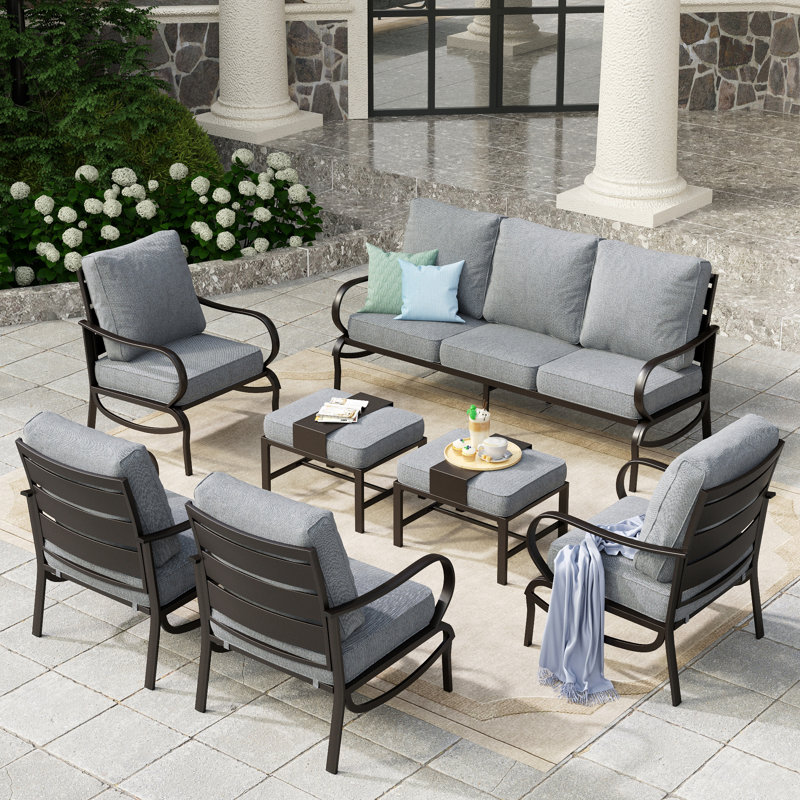 Elyne Outdoor Patio Conversation Furniture Set, Gray
