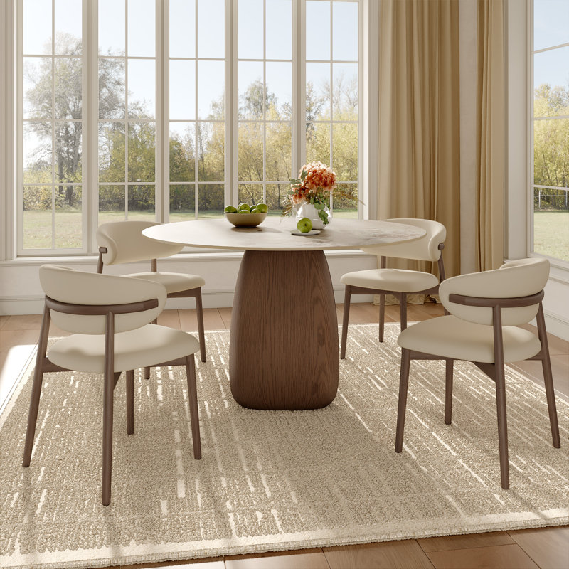 Table de cuisine/salle à manger/petit-déjeuner 109 cm (43 po) pour 2 à 6 personnes, avec imitation marbre et piètement triangulaire épais, fini noyer foncé
