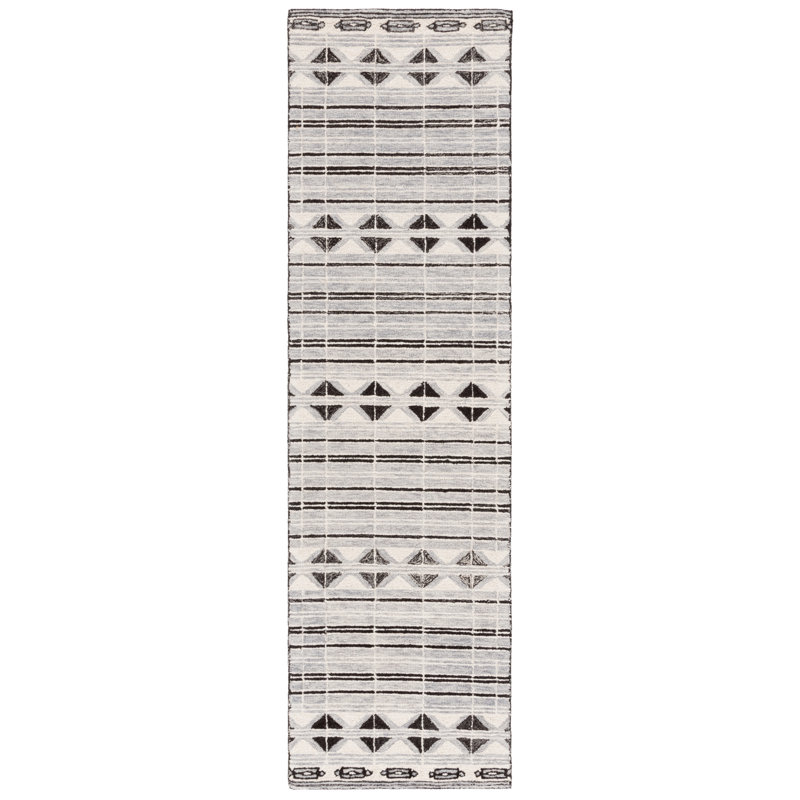 Sudip Hand Tufted Wool/Cotton Geometric Rug in Gray/Ivory, Runner 2'3" x 8'