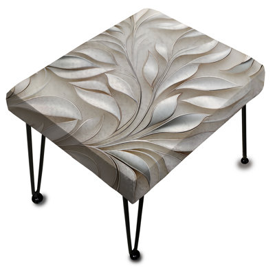 Abstract Silver And White Flowers Pattern - Floral Rectangle Ottoman