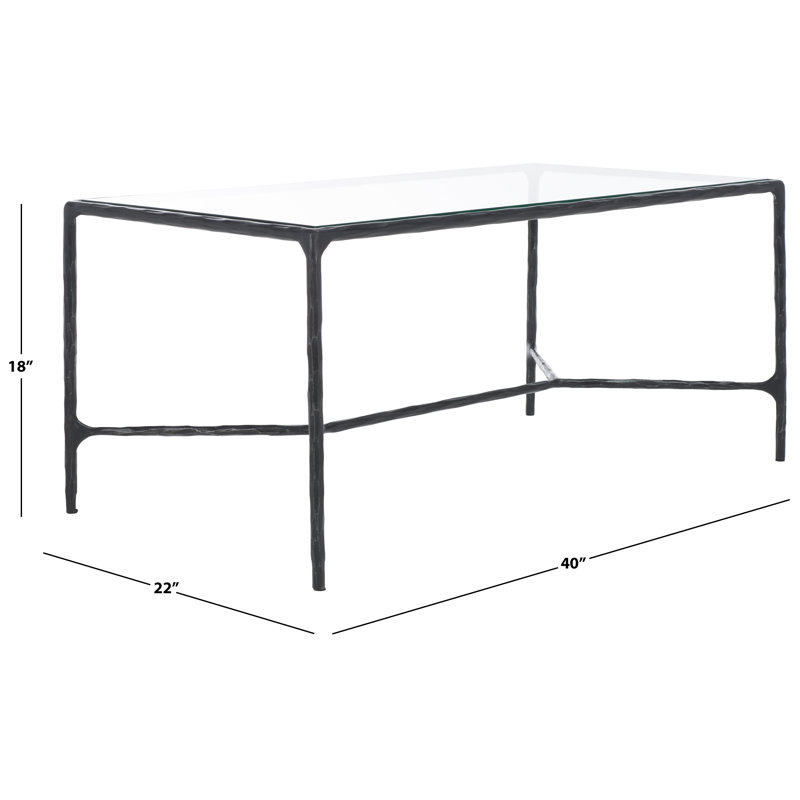 Black Metal Rectangular Coffee Table with Clear Glass Top