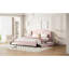 Lit plateforme tapissier avec tête de lit à oreilles, couleur rose - sans sommier, 2 tiroirs et lit gigogne simple pour l'organisation et le style de la chambre à coucher