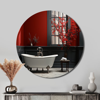 Rouge moderne, breloque de salle de bain V - humour, art rond en métal