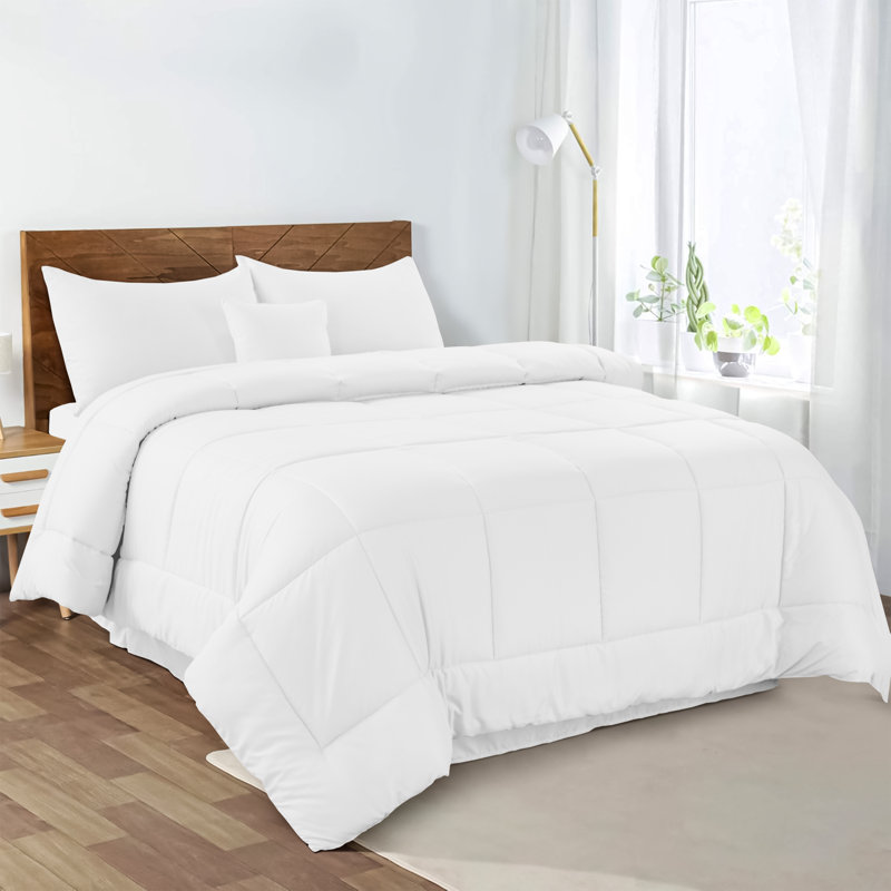 Ensemble d'édredon 5 pièces - Édredon en duvet synthétique toutes saisons avec taies décoratives et jupe de lit - Housse de couette matelassée avec pattes d'angle