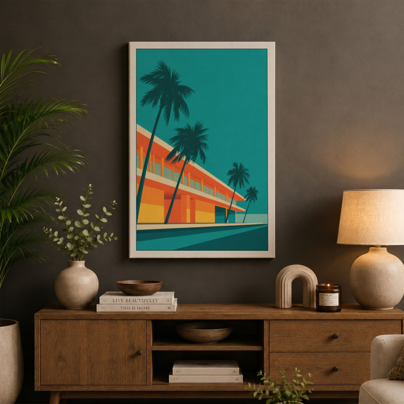 Modernist Palms and Form Mid-Century - Wrapped Canvas, 36x24 - 91.4 x 61.0 cm, Black Border
