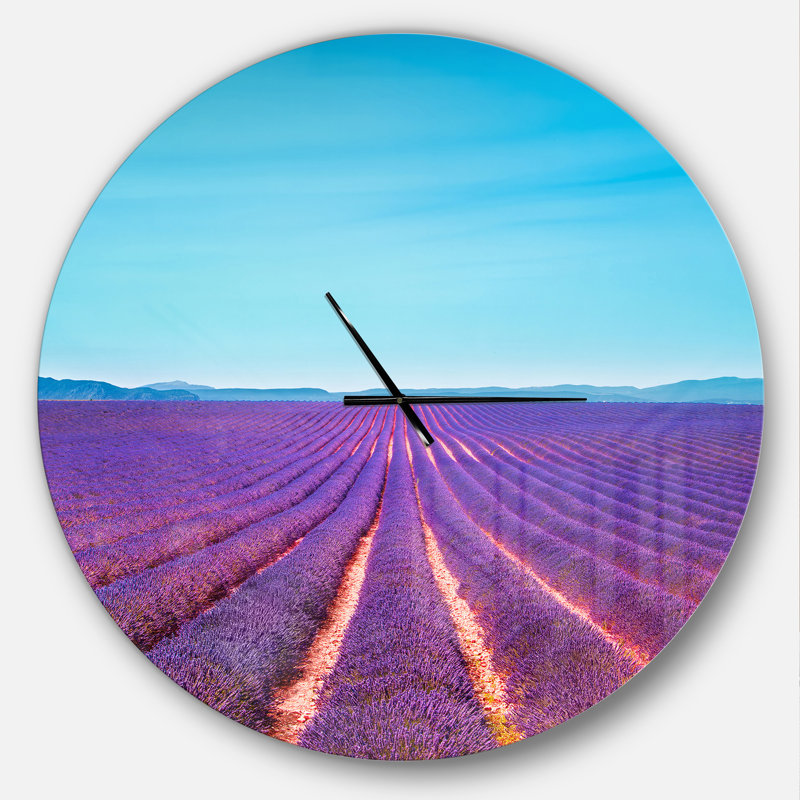 Lavande, fleurs et ciel clair - horloge murale moderne, Grand