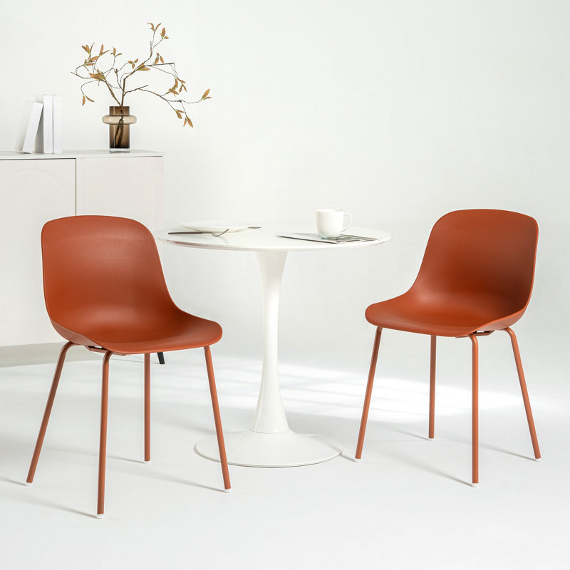 Chaise de salle à manger en plastique avec pieds en métal Meli, Rouge brique