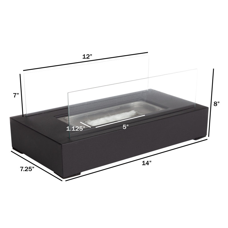 Black Rectangular Bio Ethanol Tabletop Fire Pit with Glass