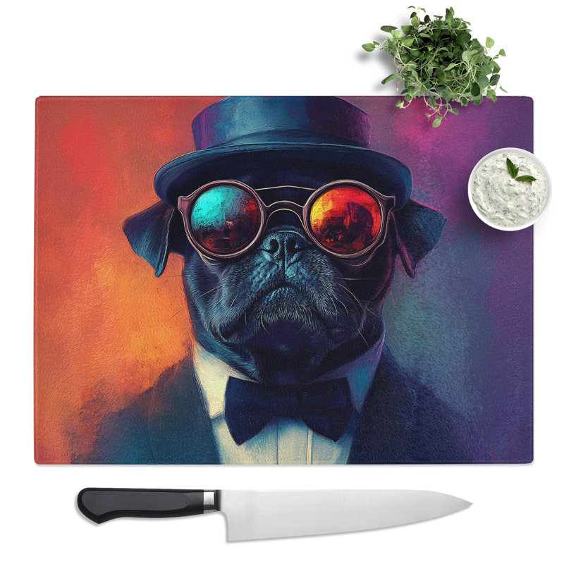 Pug Design Dog  Glass Chopping Board