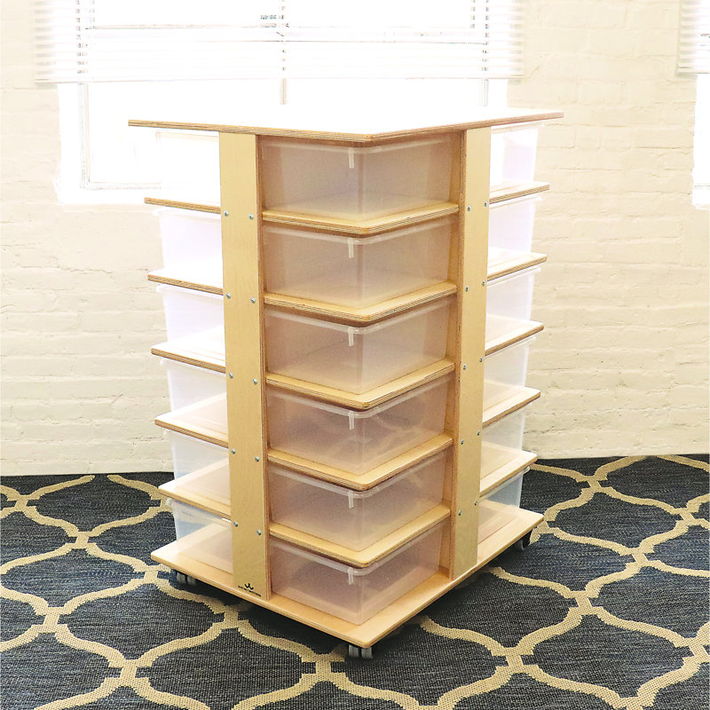 Natural Mobile 24-Cubby Storage Unit with Clear Polypropylene Bins