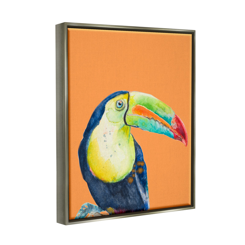 "Tropical Toucan" par Patricia Pinto - cadre flottant, impression, H 21 po x l 17 po x P 1,5 po, Cadre flottant gris lustré