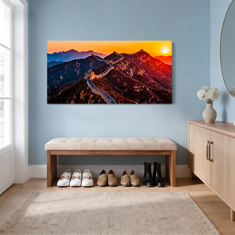 Ensemble de 1 tableau sur toile représentant la Grande Muraille de Chine au coucher du soleil, H 12 po x l 36 po