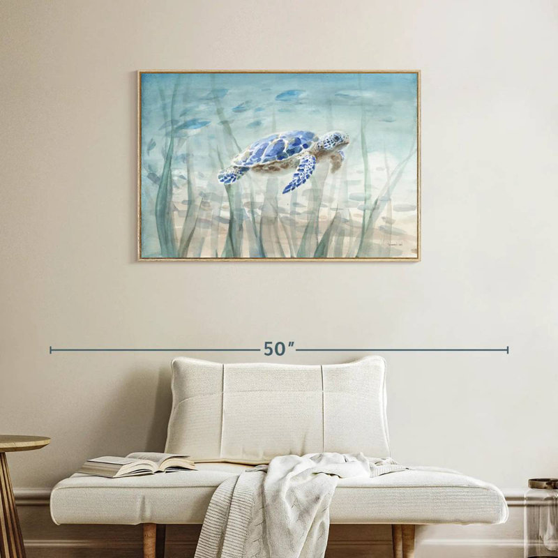 Tortue sous-marine, Cadre flottant en bois naturel, 37 po x 25 po