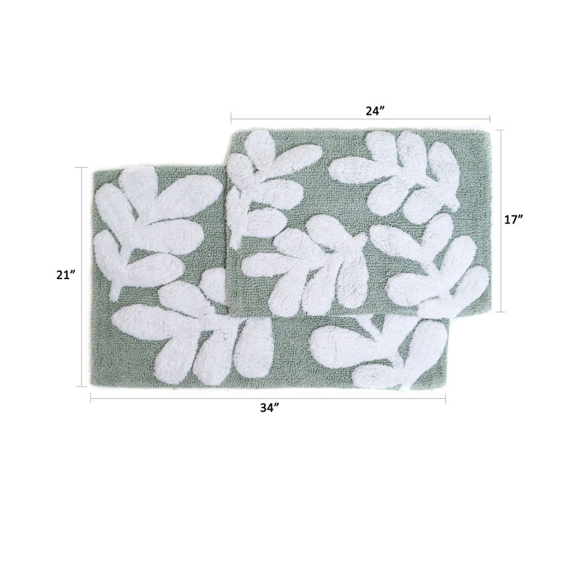 Elar Cotton Blend Non-Slip Bath Rug, Moonstone / White